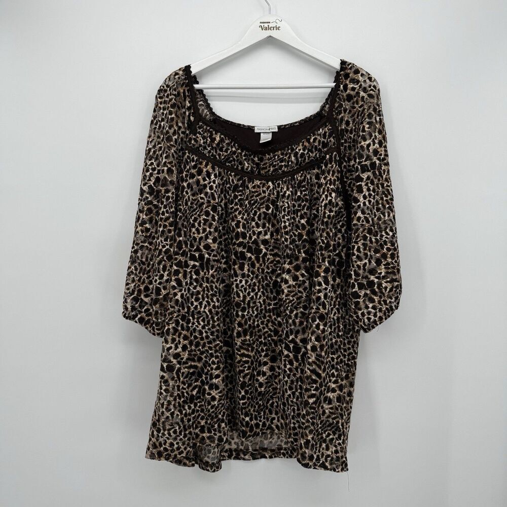 Fashion Bug Cheetah Print Blouse Top Plus Size 30/32W Y2k Style